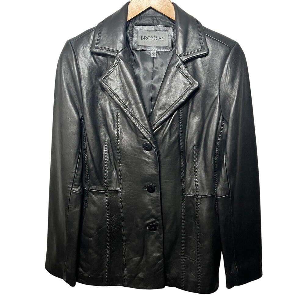 Bromley Collection Jacket Fashion Leather Black Blazer Evening Office Stitched S